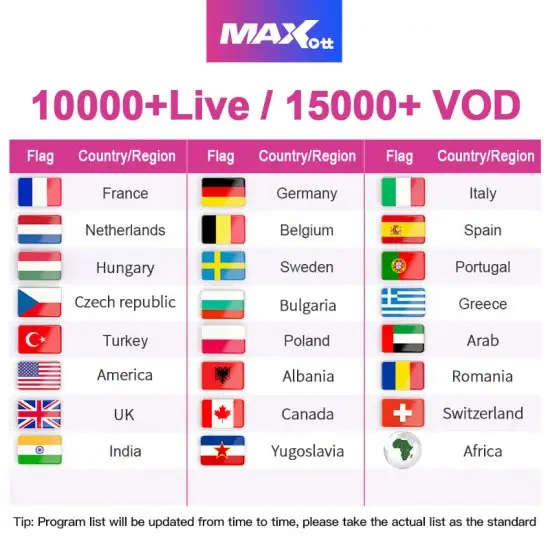 12 Months Maxott 4K FHD IPTV Subscription XXX for Android TV Box Smarters pro Xtream Code